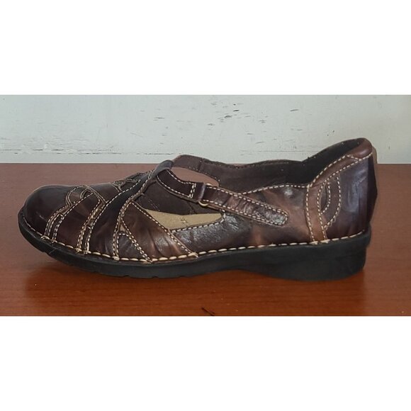Clarks Womens Shoes 7M Bendables Brown Leather Strap Flat Stitched - Picture 6 of 8
